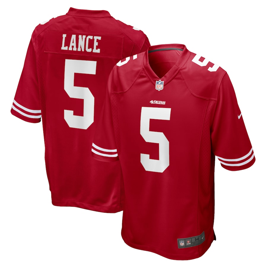 Custom Youth San Francisco 49ers #5 Trey Lance Nike Scarlet 2021 NFL Draft First Round Pick Game Jersey
